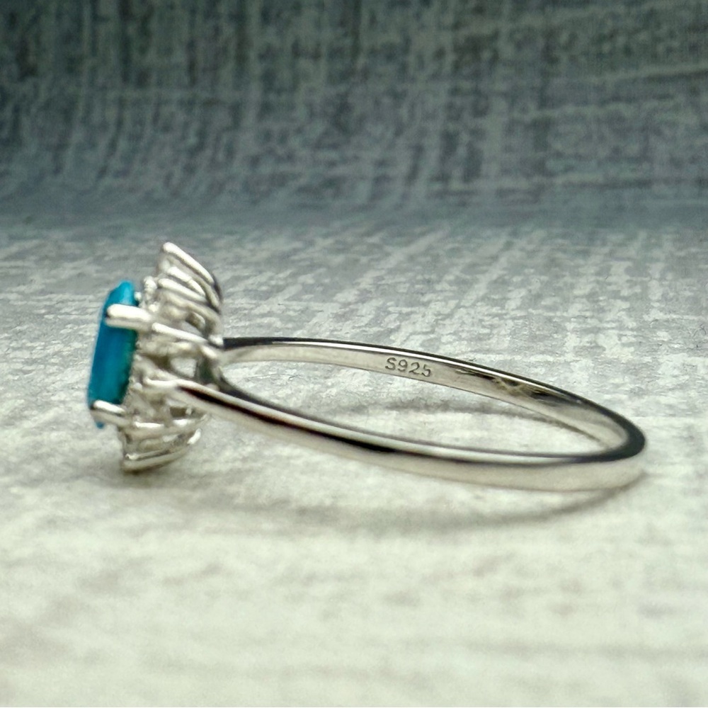 NWT Sterling Silver, Turquoise & CZ Crown Ring, Size 7 - Picture 2 of 5